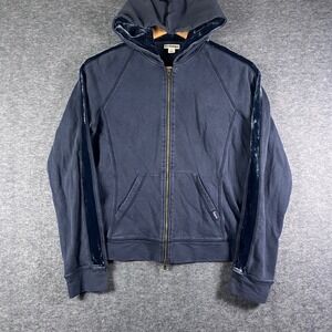 Express Navy Blue Velvet Trim Zip Up Hoodie Sweatshirt Large